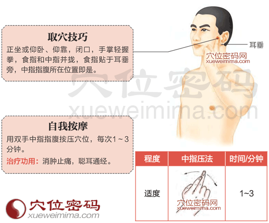 上牙齒疼痛：下關穴的位置圖